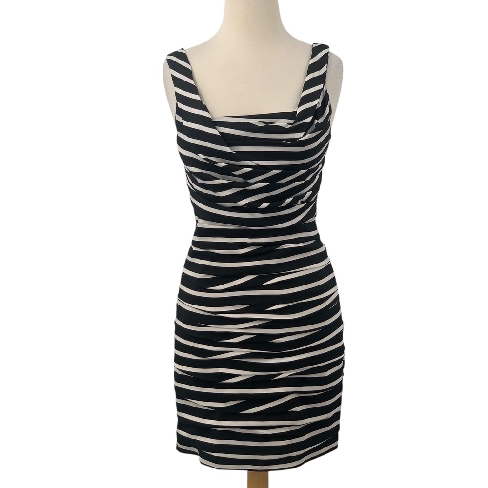Express Women's Sleeveless Striped Dress Black/White Bodycon Ruched Size 4